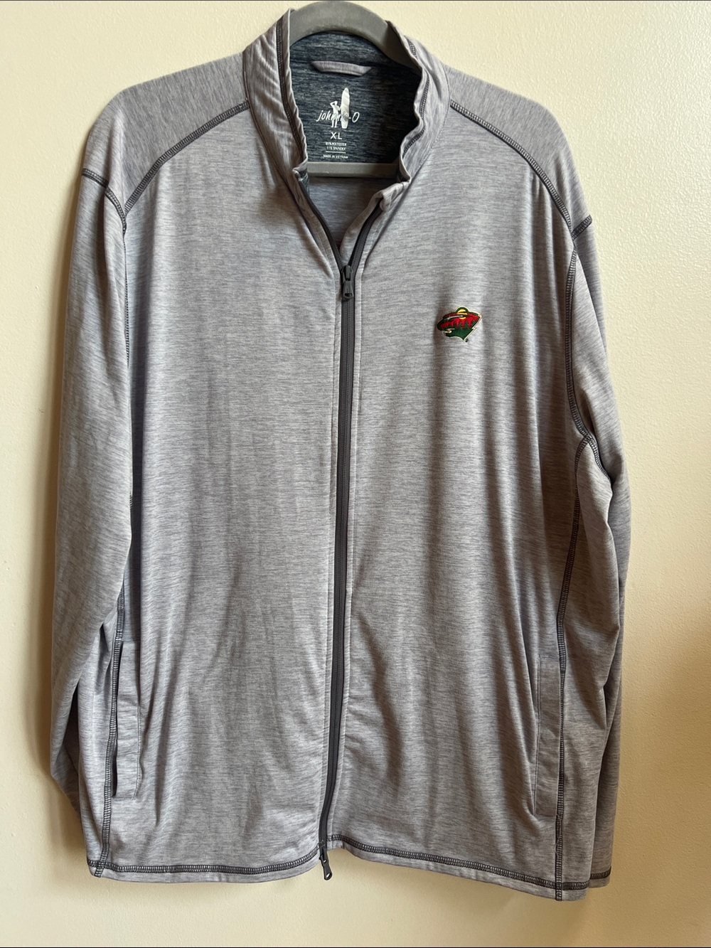 johnnie-O Heather Gray Performance zip up with Wild Logo